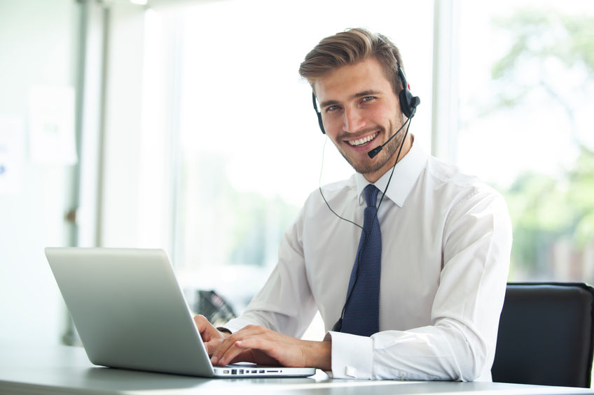 small business man on phone call queue